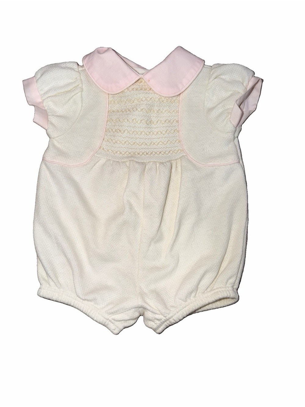 VTG baby Dior bubble short romper pink trim embroidered
